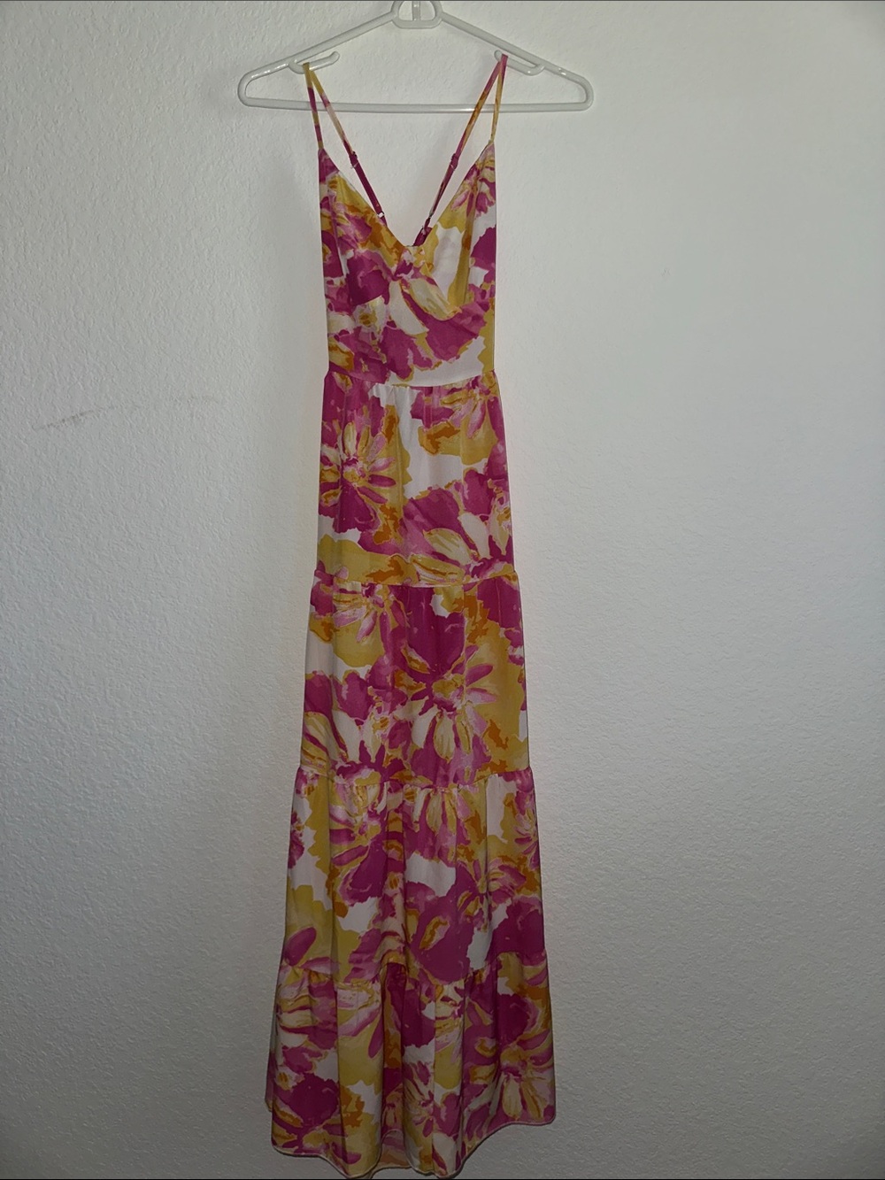Floral Pink and Yellow Maxi Dress - Sleeveless V-Neck
